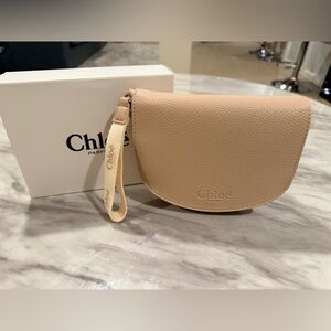Chloe Beige vegan Leather Wristlet Saddle Bag